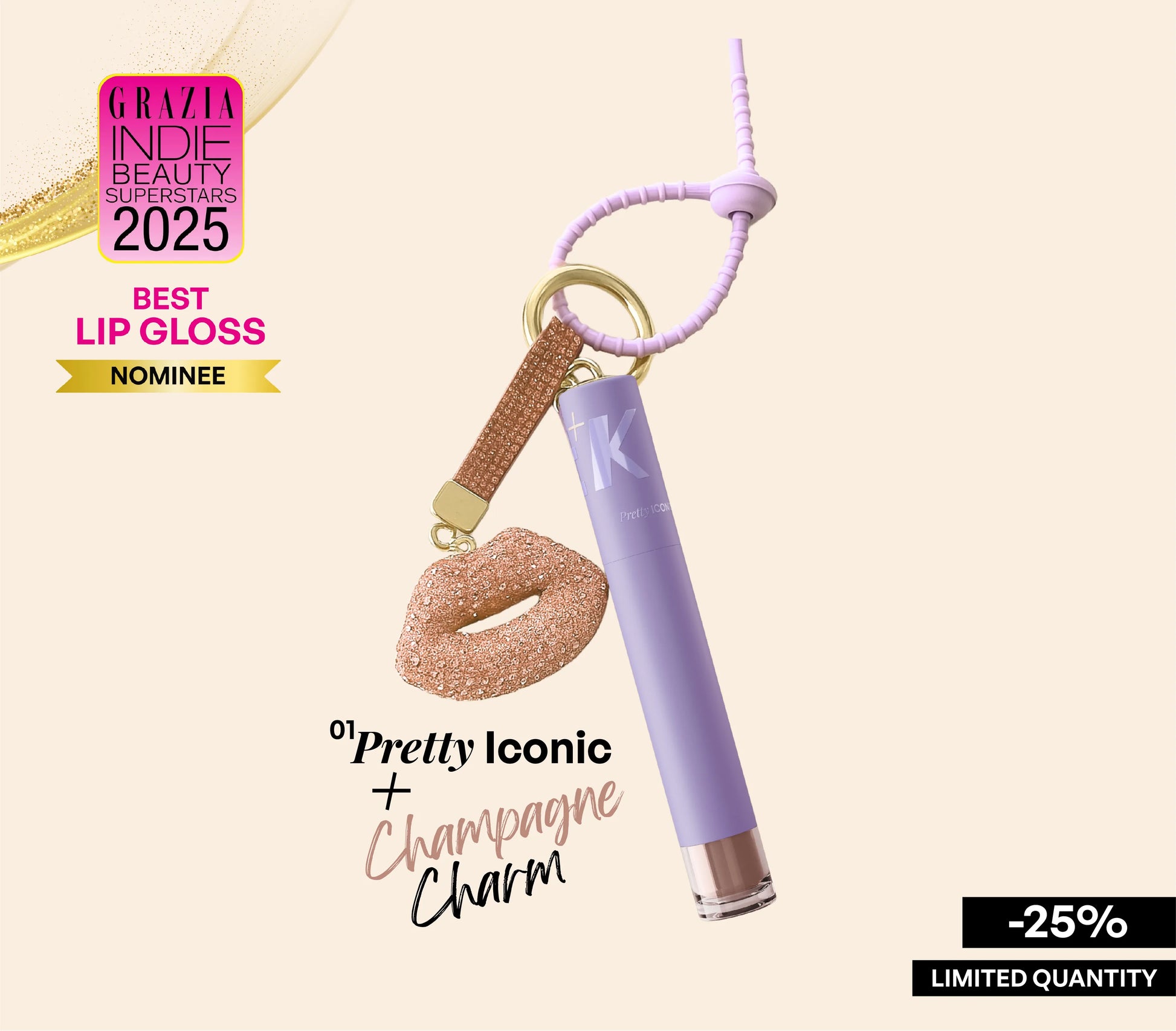 ALT+K Beauty Colour Intense Lip Gloss in Pretty Iconic Champagne Charm shade with 25% OFF limited quantity offer.