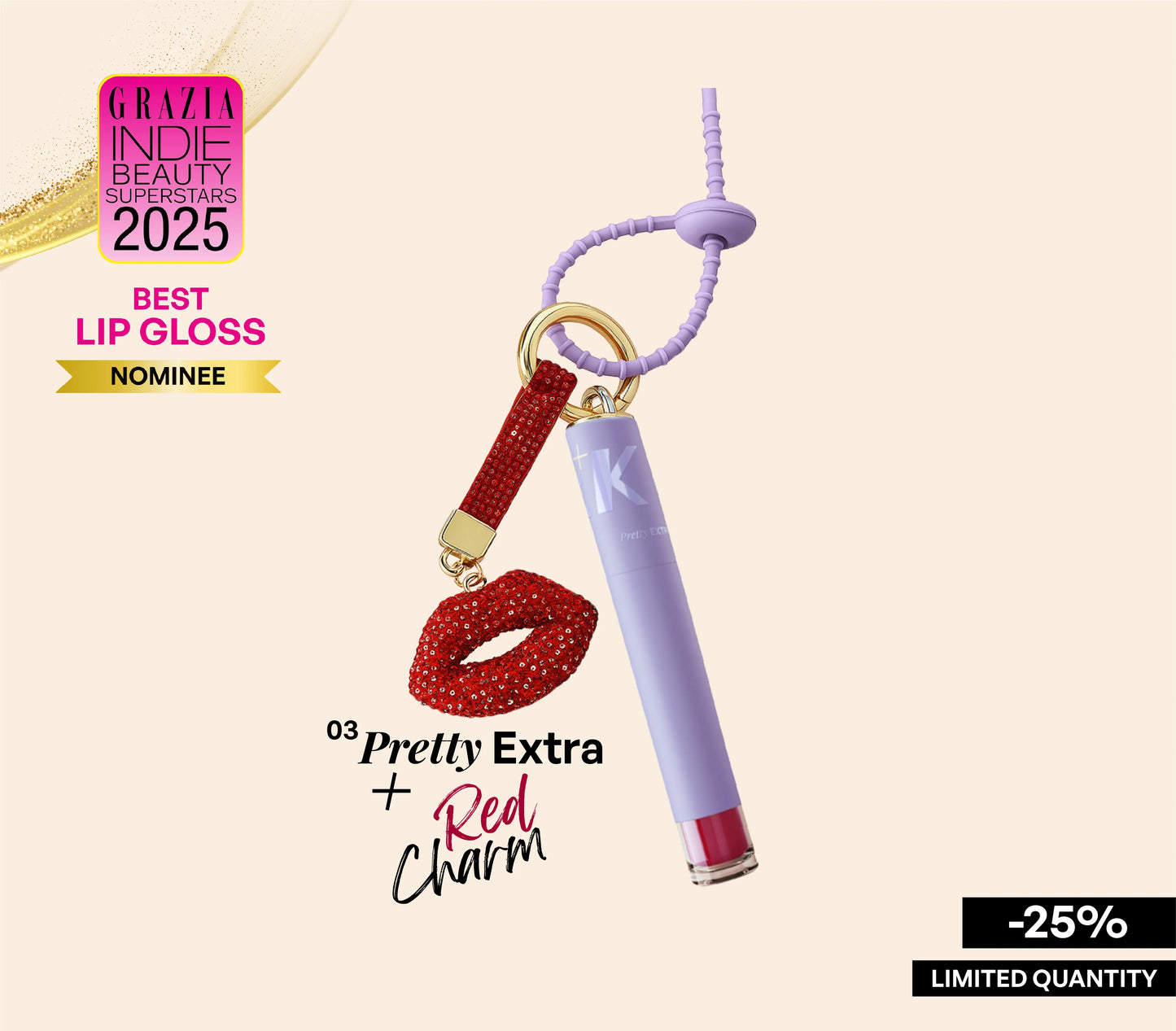 ALT+K Beauty Colour Intense Lip Gloss in Pretty Extra Red Charm shade with 25% OFF limited quantity offer.