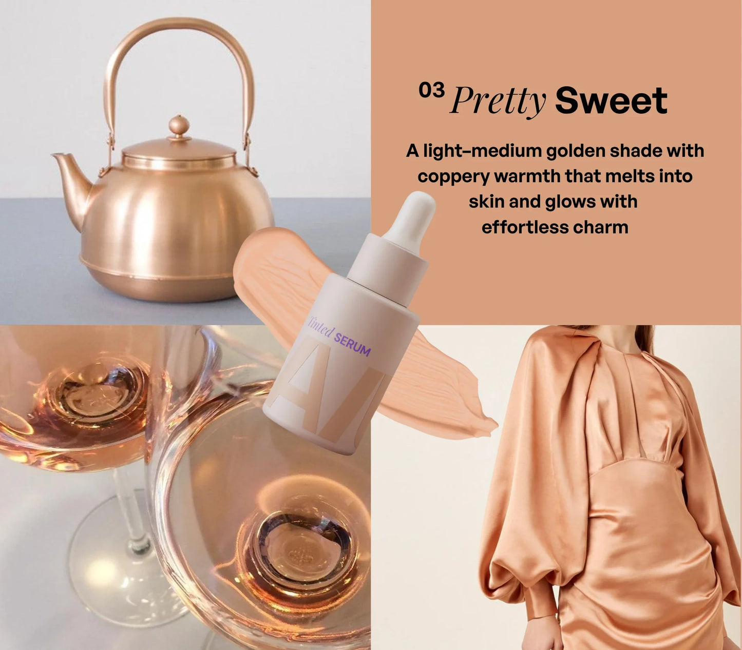 ALT+K Beauty The Tinted Serum in Pretty Sweet golden shade with warm copper tones that melt into skin for effortless glow