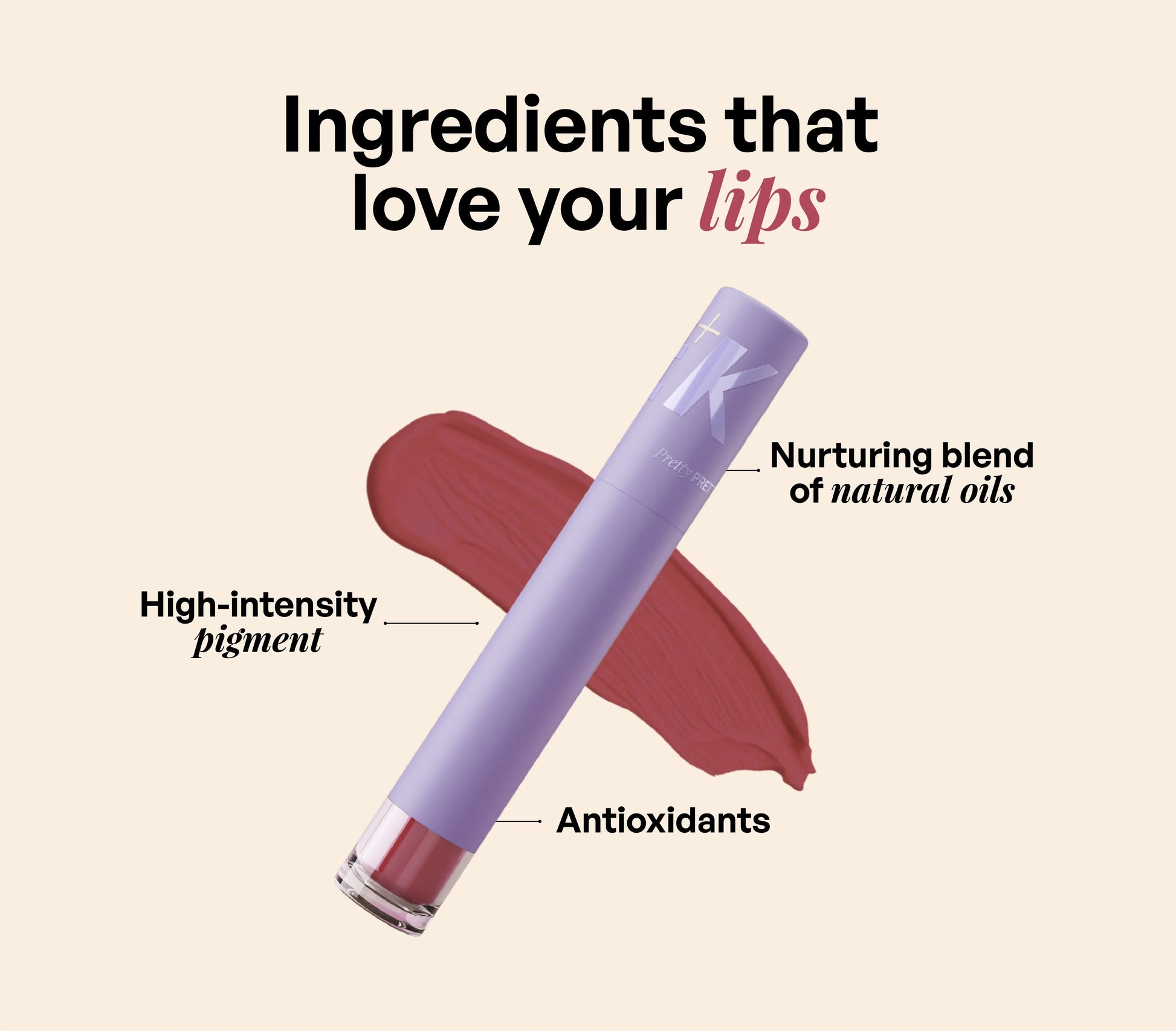 ALT+K Beauty Colour Intense Lip Gloss showcasing high-intensity pigment, nourishing natural oils, and antioxidant-rich formula.