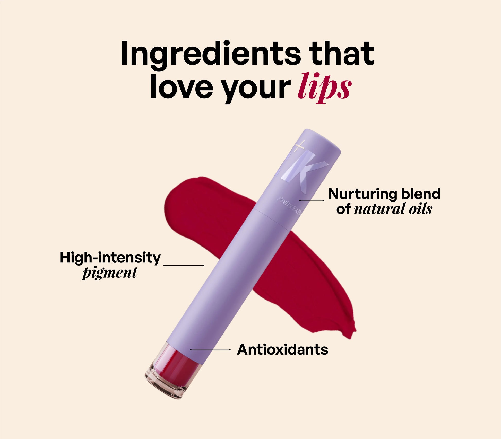 ALT+K Beauty Colour Intense Lip Gloss showcasing high-intensity pigment, nourishing natural oils, and antioxidant-rich formula.