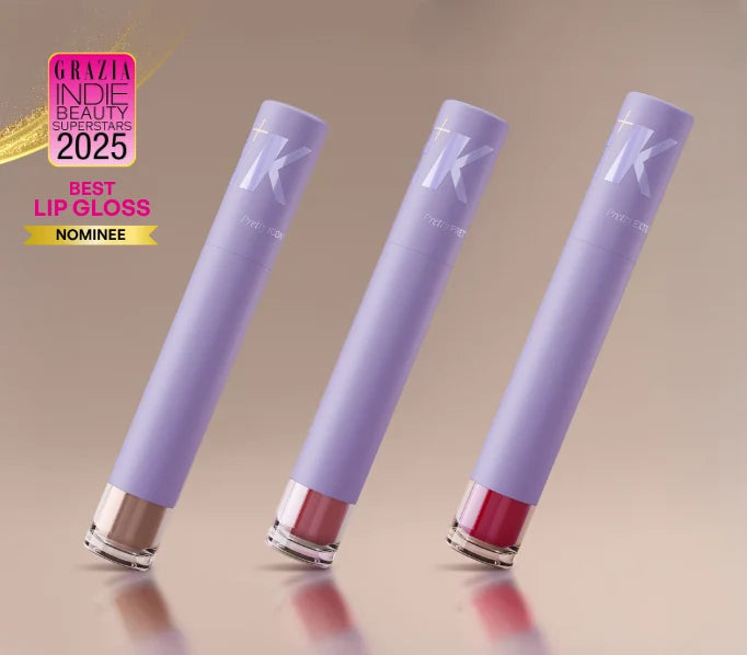 ALT+K Tinted Skincare lip gloss collection featuring three glossy shades, Grazia India Beauty Superstars 2025 Best Lip Gloss Nominee.