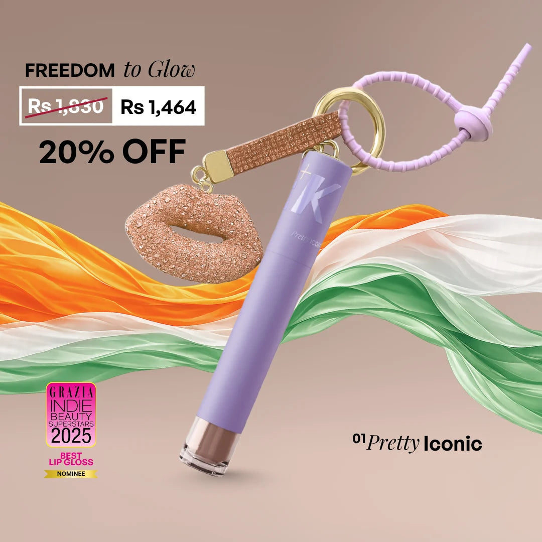 ALT+K Beauty Colour Intense Lip Gloss in Pretty Iconic shade with Freedom Sale 20% off offer and decorative lip charm keychain