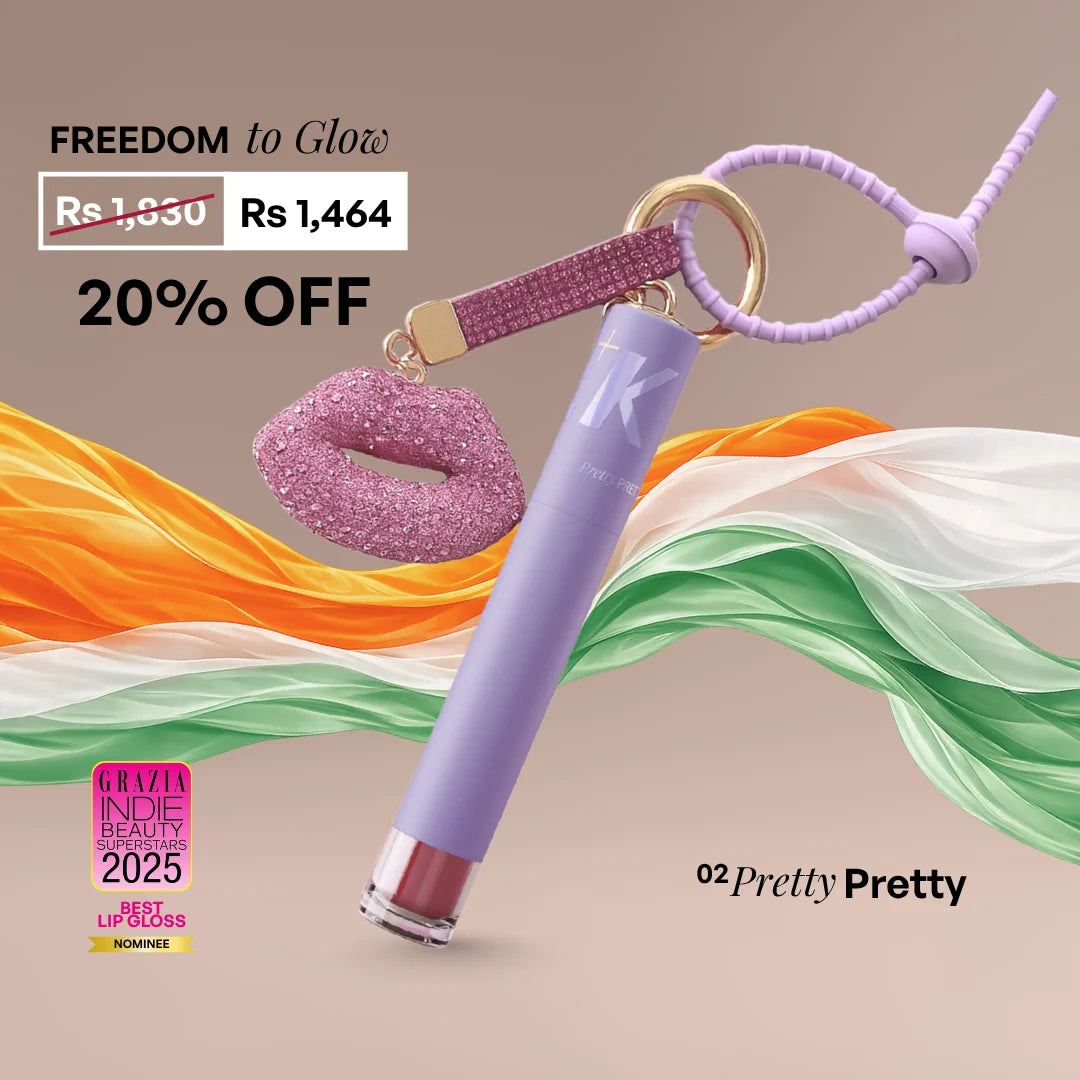 ALT+K Beauty Colour Intense Lip Gloss in Pretty Pretty shade with Freedom Sale 20% off offer and decorative lip charm keychain